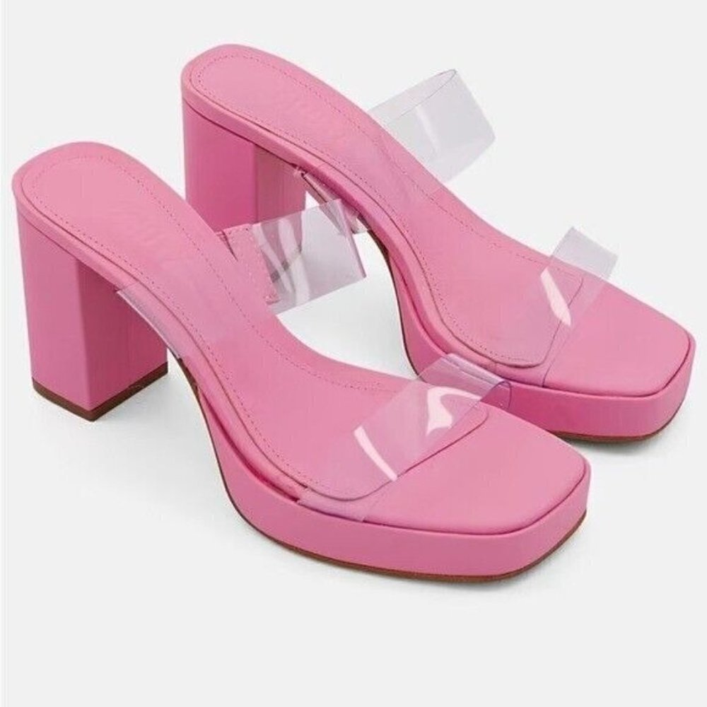 SCHUTZ Ariella Platform Block Heel Rose Transparent Straps Size 10.5 NEW $135